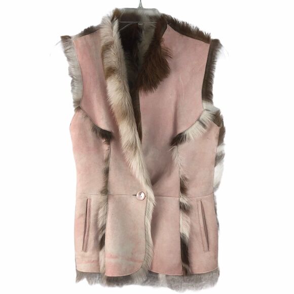 Anne Dee Goldin Vest Size M Pink Lambskin Fur Shearling...